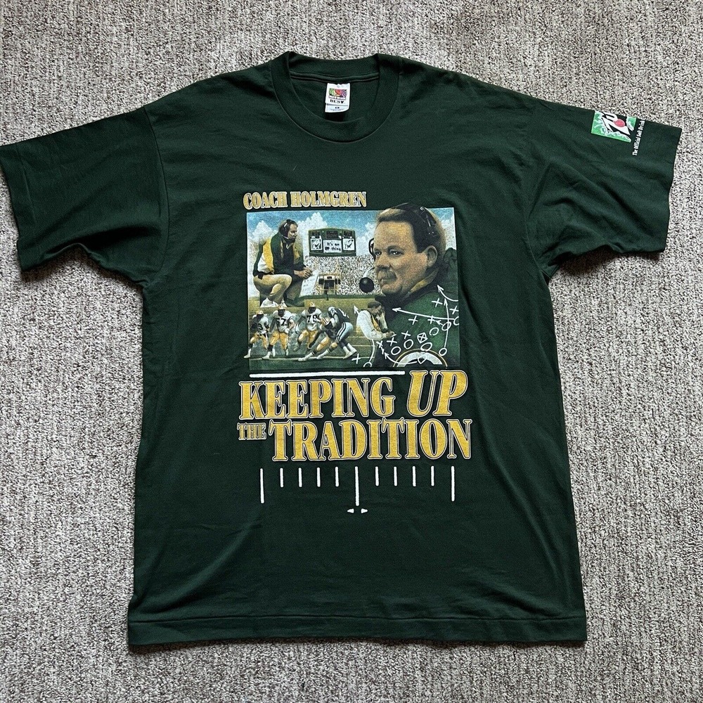 Green Bay Packers Vintage Coach Holmgren 7UP Lambeau Field T-Shirt NFL Size XL